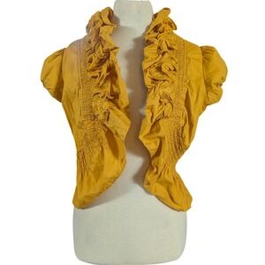 JayMy Ruffle Bolero Shrug Womens S Yellow Puff Sleeve Smocked Y2K Crop Jacket